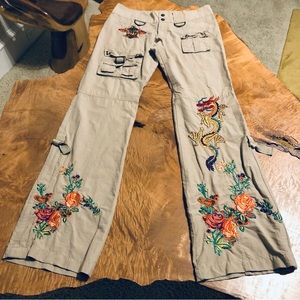 Entro RARE Dragon Embroidered Cargo Pants